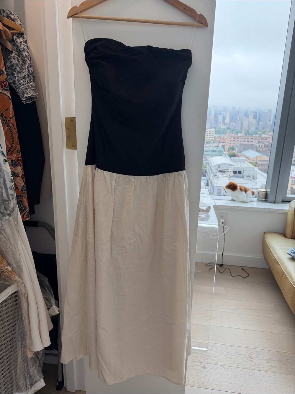Classic Strapless Black Bodice with Cream Skirt Dress